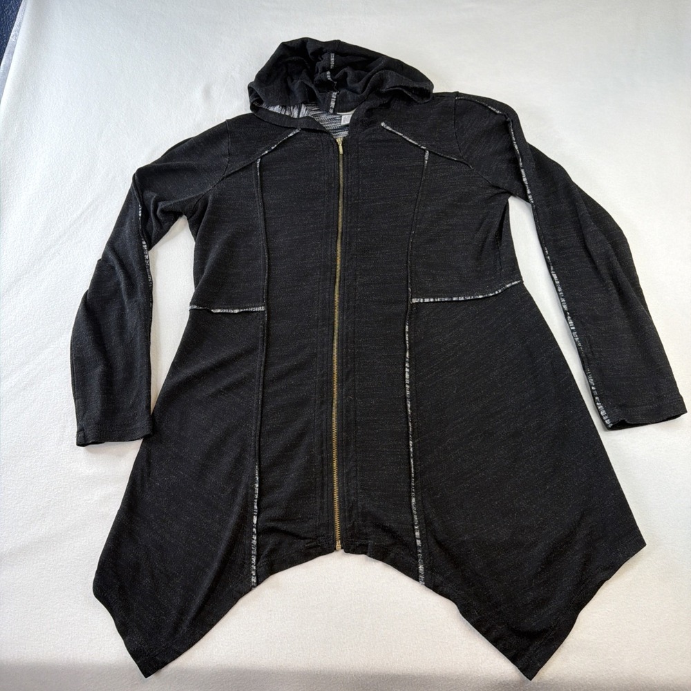 Chico's Zenergy Womens Size 0 Black Hooded Cardigan Jacket Full Zip Asymmetrical